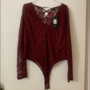 Fashion Nova Maroon Lace Body Suit